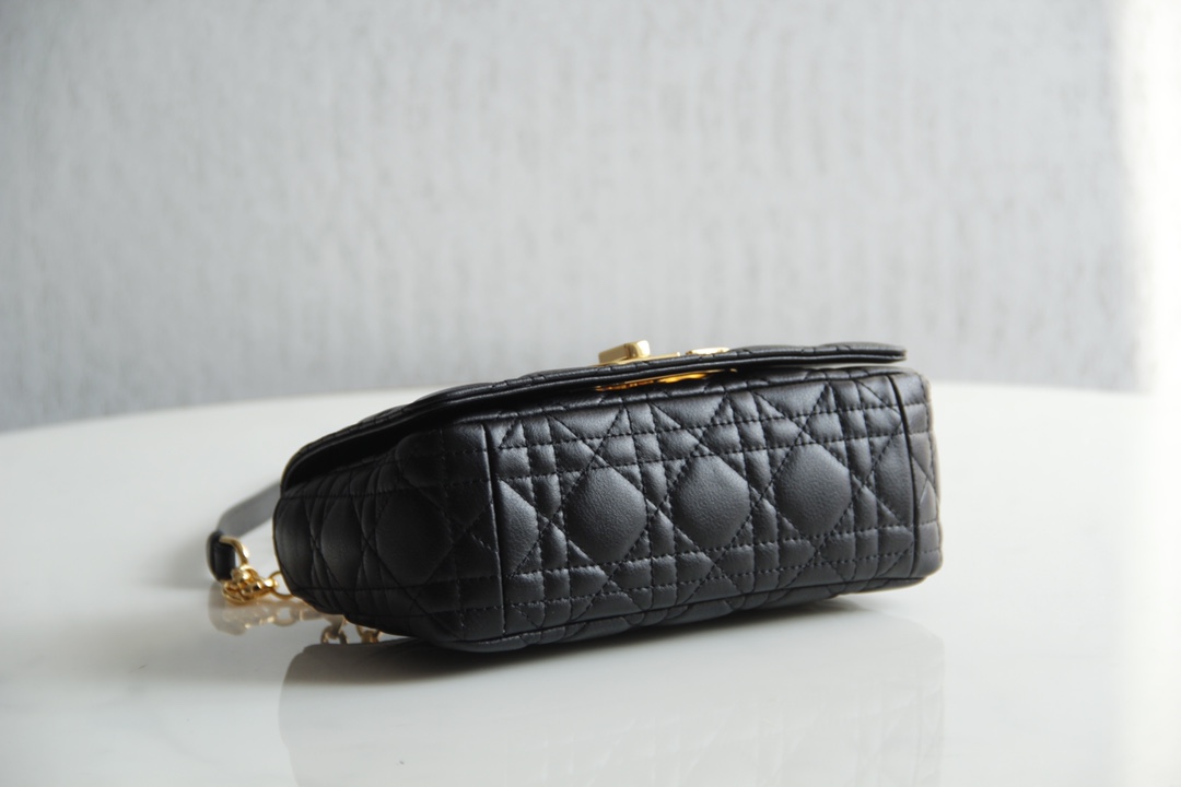 Small Dior Caro Bag Black Supple Cannage Calfskin